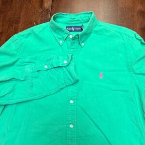 Polo Ralph Lauren Button Down Shirt Mens Large Green Pink Pony Long Sleeve Prep